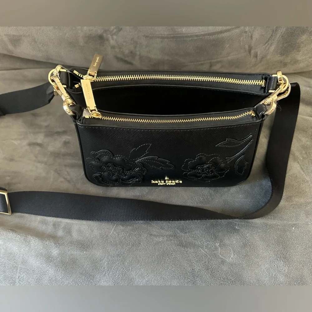 Kate Spade Black Crossbody Bag with Gold Accents